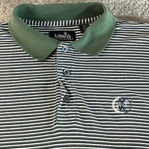 Ashworth Golf Polo Shirt Mens XL Green/ White Striped‎ Short Sleeve
